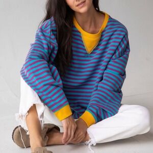 Natural Life Oversized Striped Sweatshirt with Contrast Crew Neck in Size L / XL